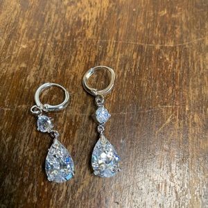 CZ Diamond Tear Drop Earrings in Sterling Silver settting